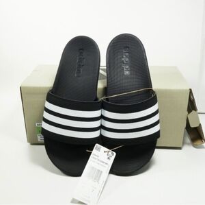 Adidas Adilette Comfort Black and White Stripe Women's Slides Sandals (7) NIB!